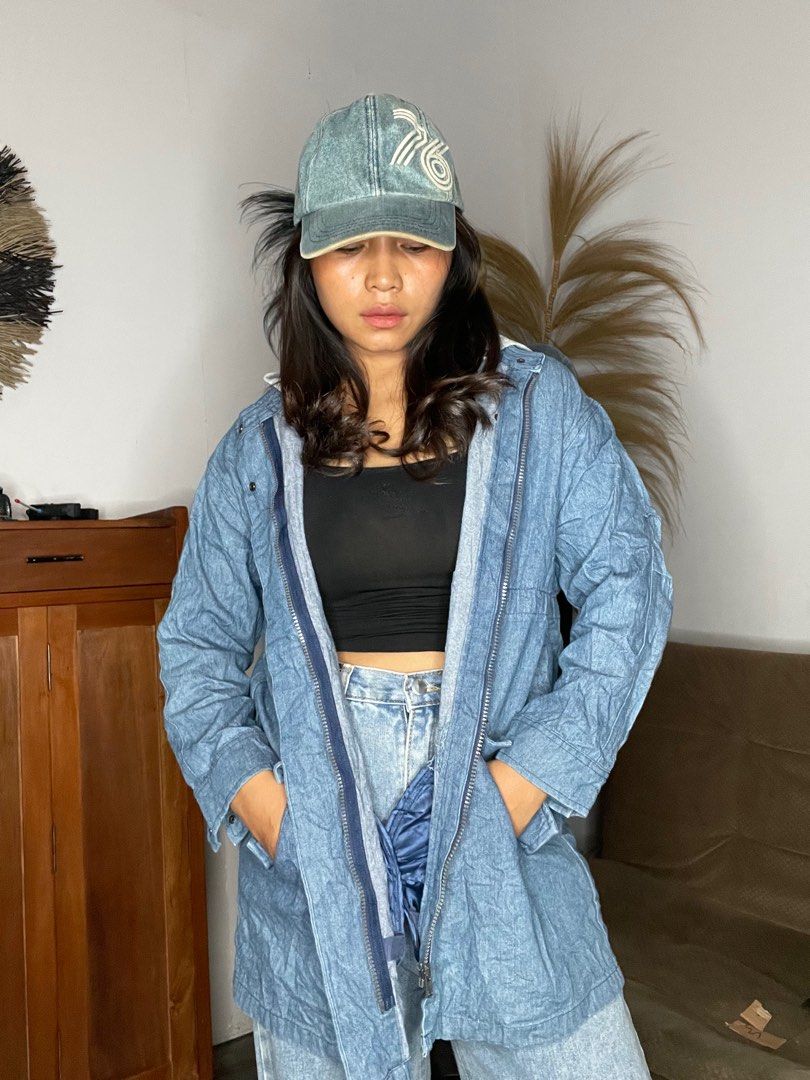 Grey Hoodie Sweatshirt And Jean Jacket Outfit Denim Jacket On