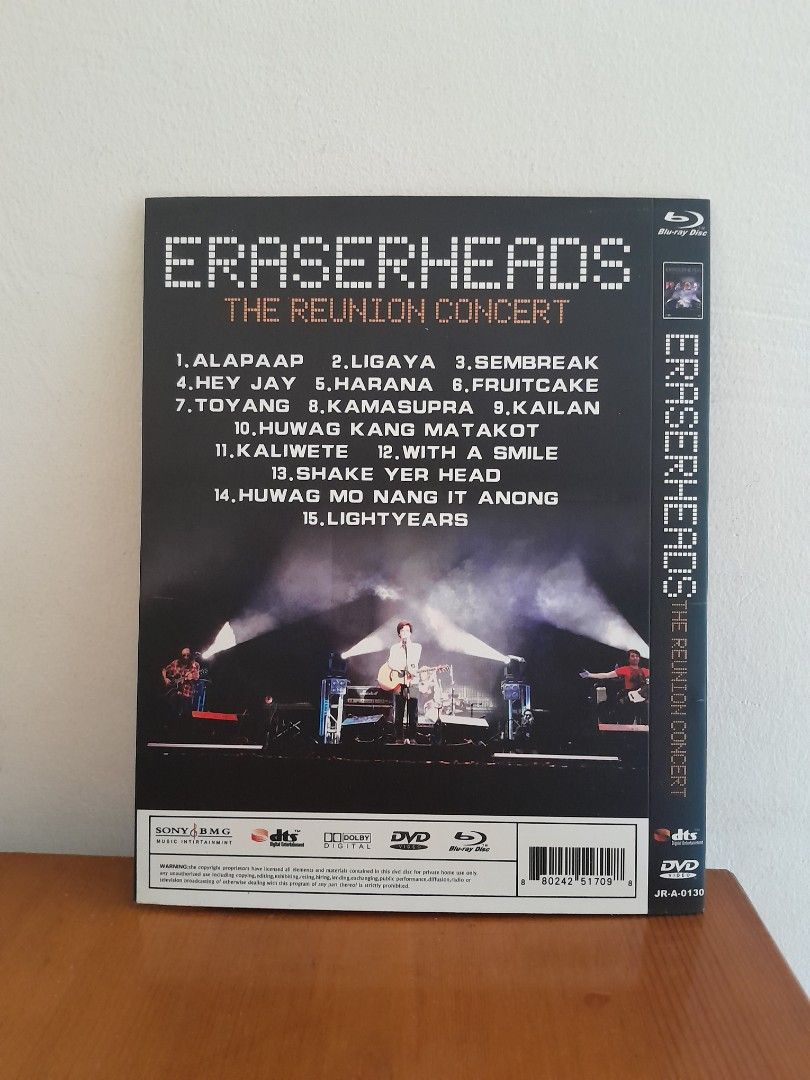 Eraserheads Reunion DVD (Category: CDs & DVDs) located in Muntinlupa City. Submitted by elmsz (Listing ID 1316277856, Image 2). Description: BOOTLEG/PIRATED. UNTESTED wala ako player. Makinis naman yung dvd. Rare ang pirata na ganito. FREE SHIPPING na via J and T. Gcash.