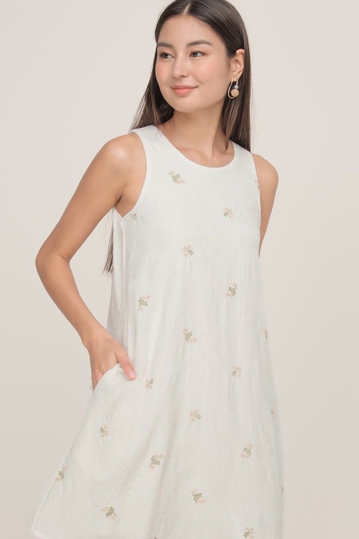green emerald velvet dress White Embroidered Midi Dress Smocking Top – FEHRNVI main image 0