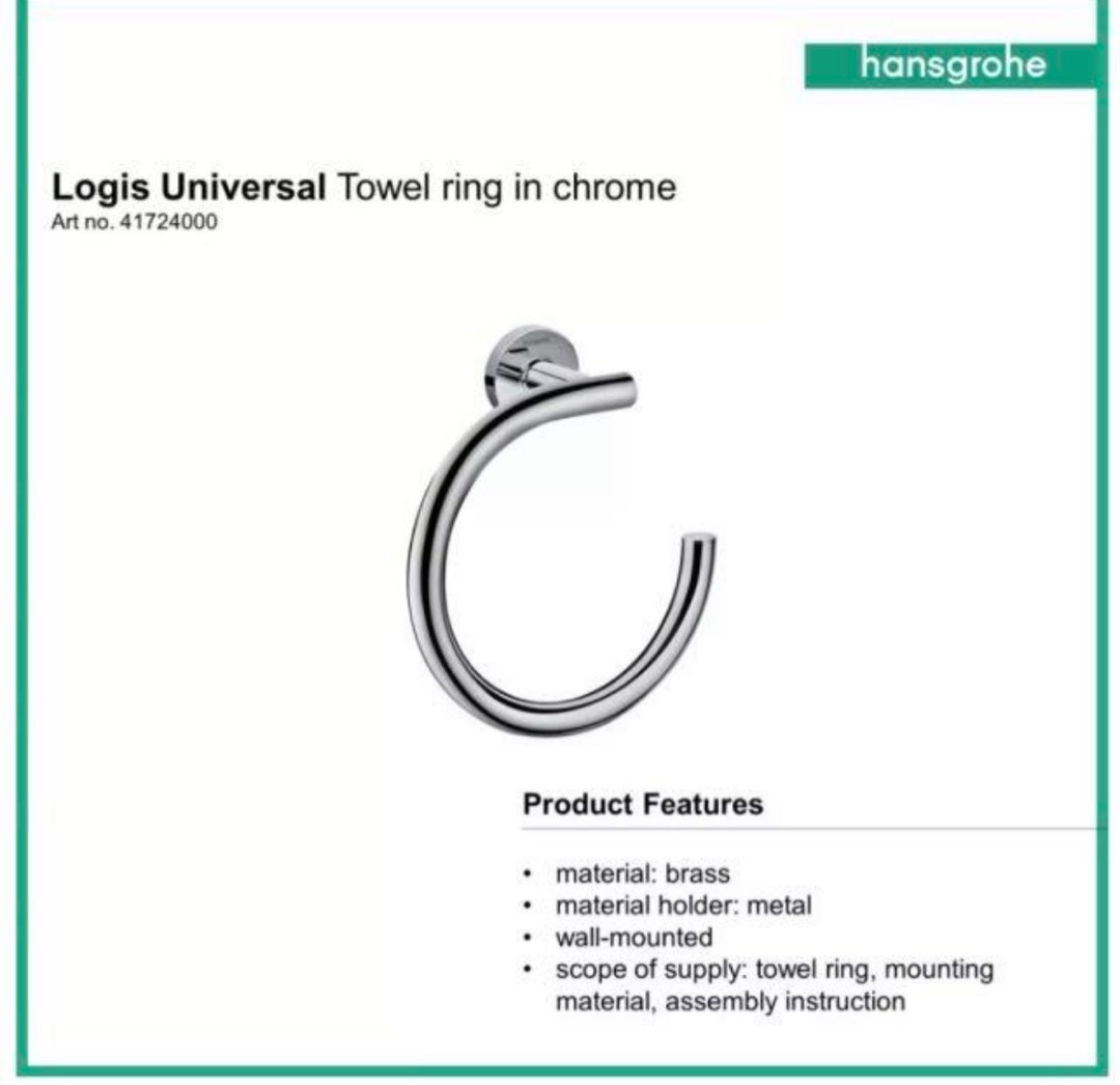 Hansgrohe Logis Towel Ring Furniture Home Living Bathroom Kitchen Fixtures on Carousell