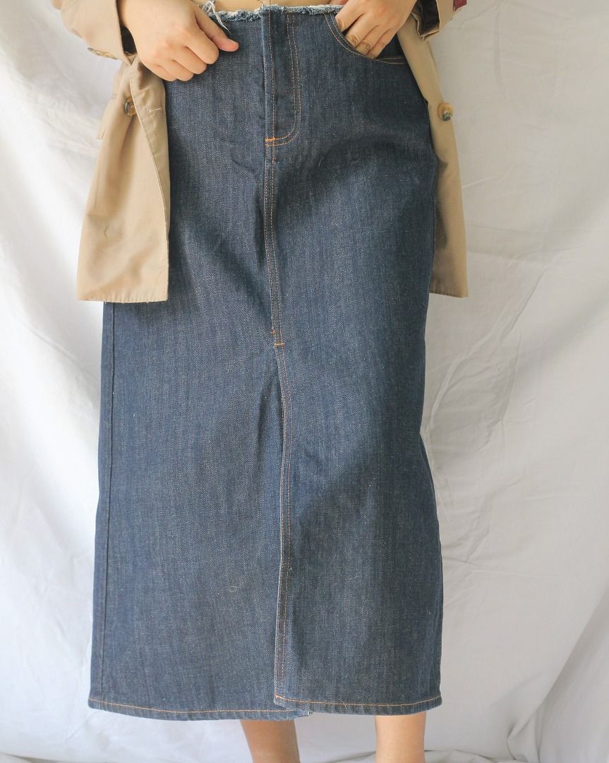 Long Denim Skirt with Front & Back Slits (Category: Skirts) located in Manila. Submitted by teeforel (Listing ID 1316417775, Image 2). Description: HQ Long Denim Skirt with Front & Back Slits. Frayed top design. Comfy A-line fit. Hidden front fastening. Still in very good condition. Size: 6 Waist = 30-32 inches Hips = 38 inches Length = 31.5 inches *Color may vary from actual item due to monitor settings or photo lighting.* Due to the nature of t