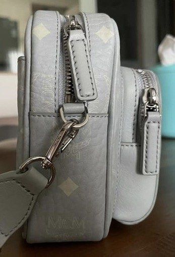 MCM Aren Crossbody in Visetos, Misty Grey, Small (Category: Bags & Wallets) located in Singapore. Submitted by ree00 (Listing ID 1316314061, Image 2). Description: - self collection - non negotiable - authenticity card is available - bought Nov 2023, 1 year warranty .