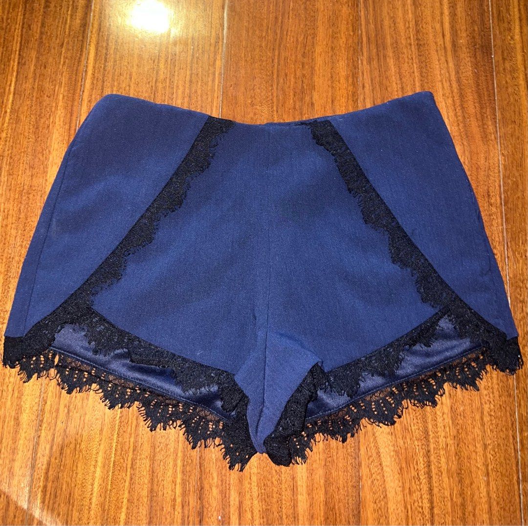 Navy Blue Dress Shorts with Lace Trim Women s Fashion Bottoms Shorts on Carousell