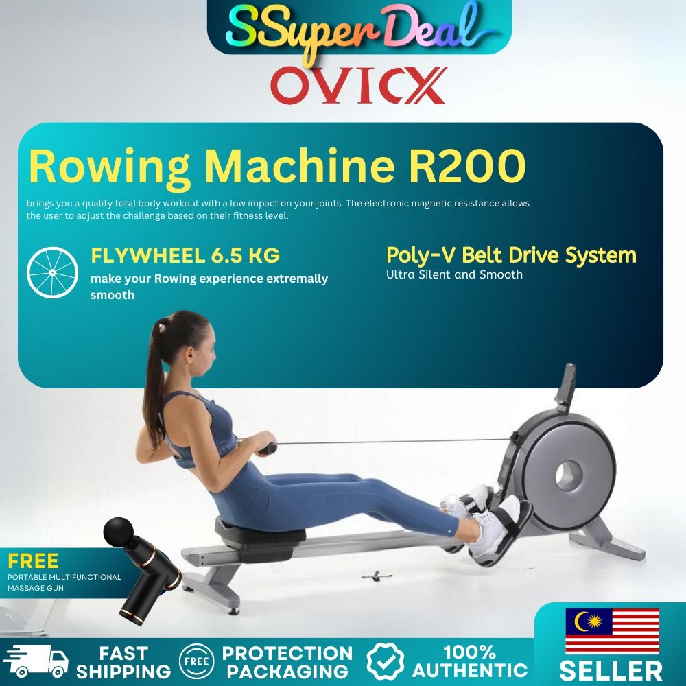 OVICX R200 Single Track Foldable Indoor Poly V Belt Drive Rowing Machine With LCD Display Sports Equipment Exercise Fitness Cardio Fitness Machines on Carousell