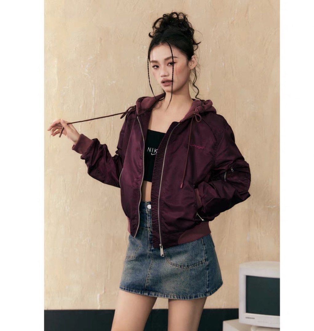 Purple satin bomber jacket 2025