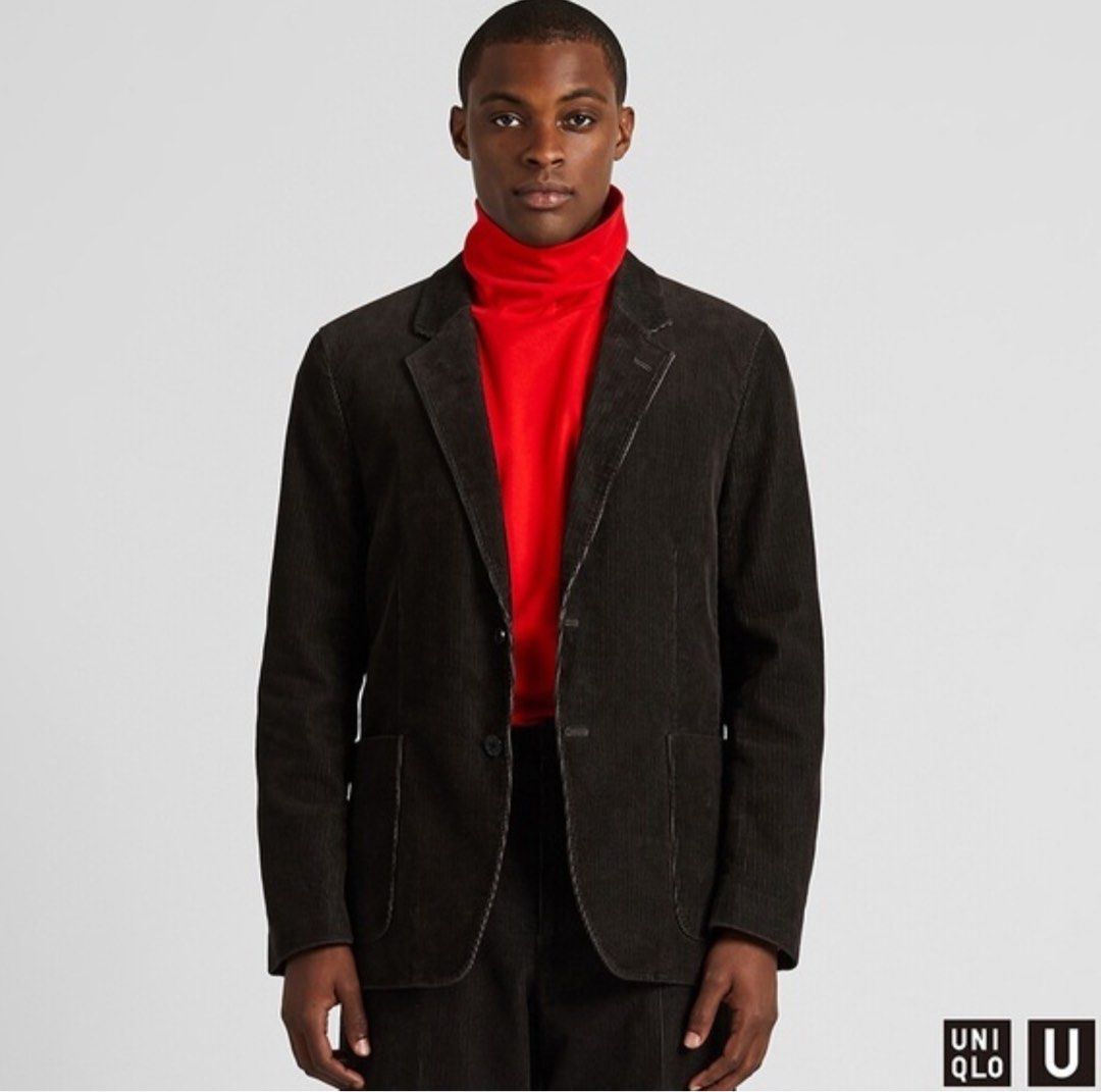 UNIQLO Corduroy Blazer Regular Fit Black Single Breasted 3 Button Size Large Men s Fashion Coats Jackets and Outerwear on Carousell