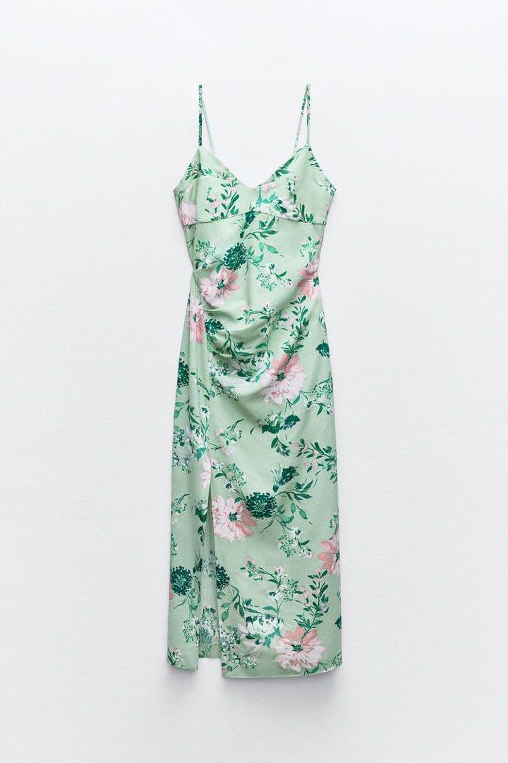 ZARA LINEN-BLEND FLORAL PRINT MIDI DRESS, Women's Fashion, Dresses & Sets,  Dresses on Carousell