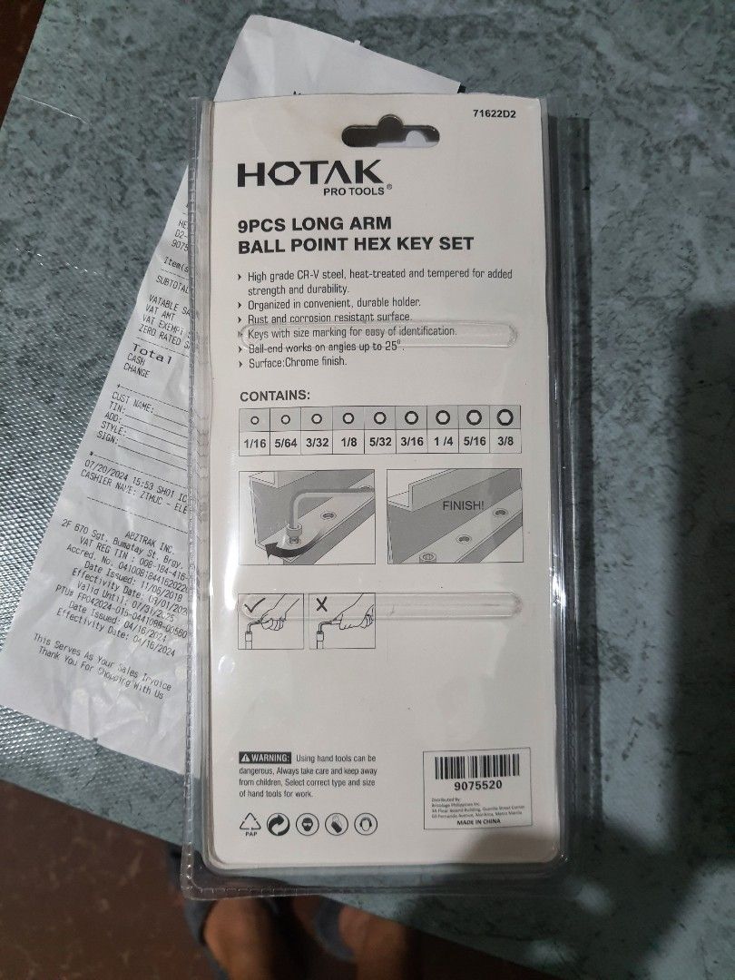 9 Pieces Allen Wrench Key Set (Category: Construction Tools & Equipment) located in Bulacan. Submitted by prelovedbyjael (Listing ID 1316497810, Image 3). Description: Brand new po ito. Hindi nagamit. RFS: wrong size Check packaging for sizes.
