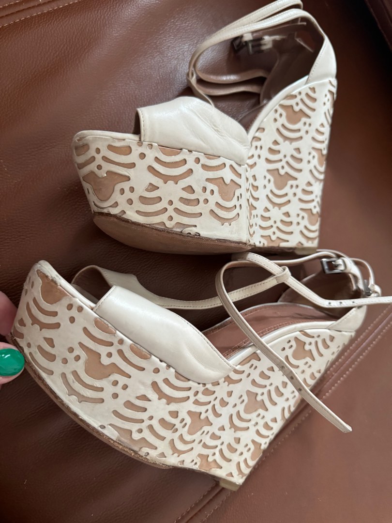 ALAIA Laser Cut Wedge Heel Platform Ankle Strap Sandals White Size 38 Luxury Sneakers Footwear on Carousell