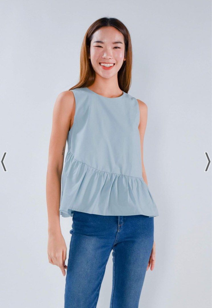 MAJOR DECLUTTERING AWE All Would Envy Jia Asymmetrical Peplum Top in Blue