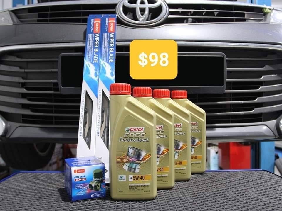 Castrol Edge Servicing Package (Category: Car Workshops & Services) located in Singapore. Submitted by mytyreautoservice (Listing ID 1316559342, Image 1). Description: 🚙BASIC SERVICING PACKAGE🚙 ■Castrol Edge - $98 (5W30/5W40) ⚠️BASIC PACKAGE INCLUDES⚠️ ▪︎4 Litre Engine Oil ▪︎Oil Filter ▪︎Safety Point Checks ▪︎Interior Fumigation Disinfection ▪︎Interior Vacuum ▪︎U-Hook Wiper ☆Price & Items stated For Japan/Korea Cars Only ☆Additional Litre Engin