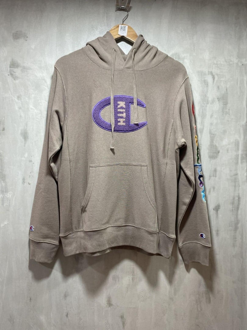 Champion x KITH Multi logo Hoodie Cinder KH2130 108 Men s Fashion Tops Sets Hoodies on Carousell