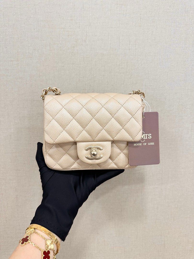 Chanel mini square caviar beige discount