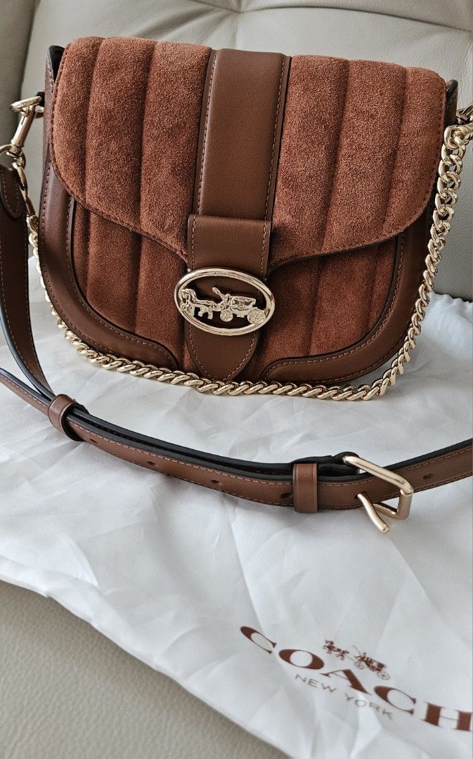 Coach Georgie Saddle Bag With Linear Quilting, Women's Fashion