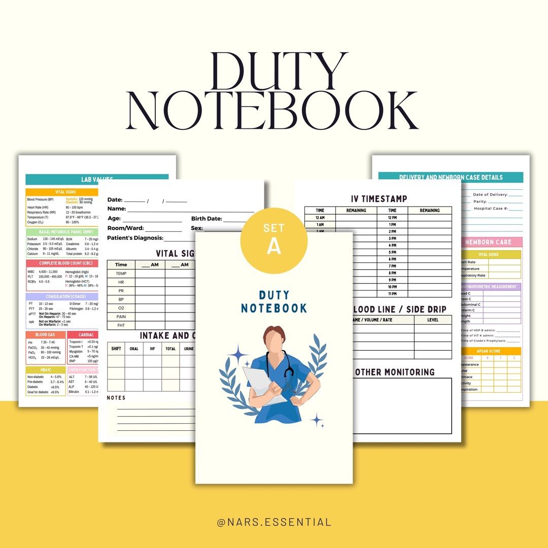 HOSPITAL DUTY POCKET NOTEBOOK FOR NURSING (Category: Textbooks) located in Manila. Submitted by declutterbylia (Listing ID 1316597238, Image 2). Description: Introducing the ultimate guide notebooks that are an absolute must-have for every dedicated nursing student. 📓💉 these notebooks are your secret weapon. 🎯 INCLUSIONS: 60 PAGES contains Lab Values, Nursing Basics, Head to Toe Assessment, Medical Calculations, Blood Products, Pediatrics, Blo