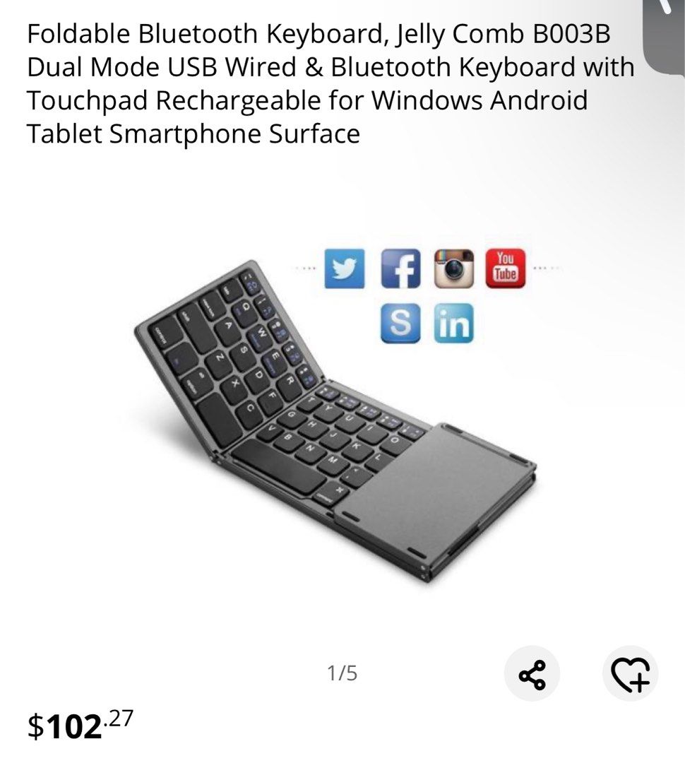 Jelly comb foldable keyboard with touchpad (Category: Computer Keyboard) located in Las Pinas. Submitted by masterjac (Listing ID 1316517795, Image 1). Description: RFS: decluterring MOP: BDO / Metrobank / gcash Buyer to book own courier. Location is near Festival mall Alabang. Monday-Thursdays 7:00 AM to 3:00 PM. Thank you .