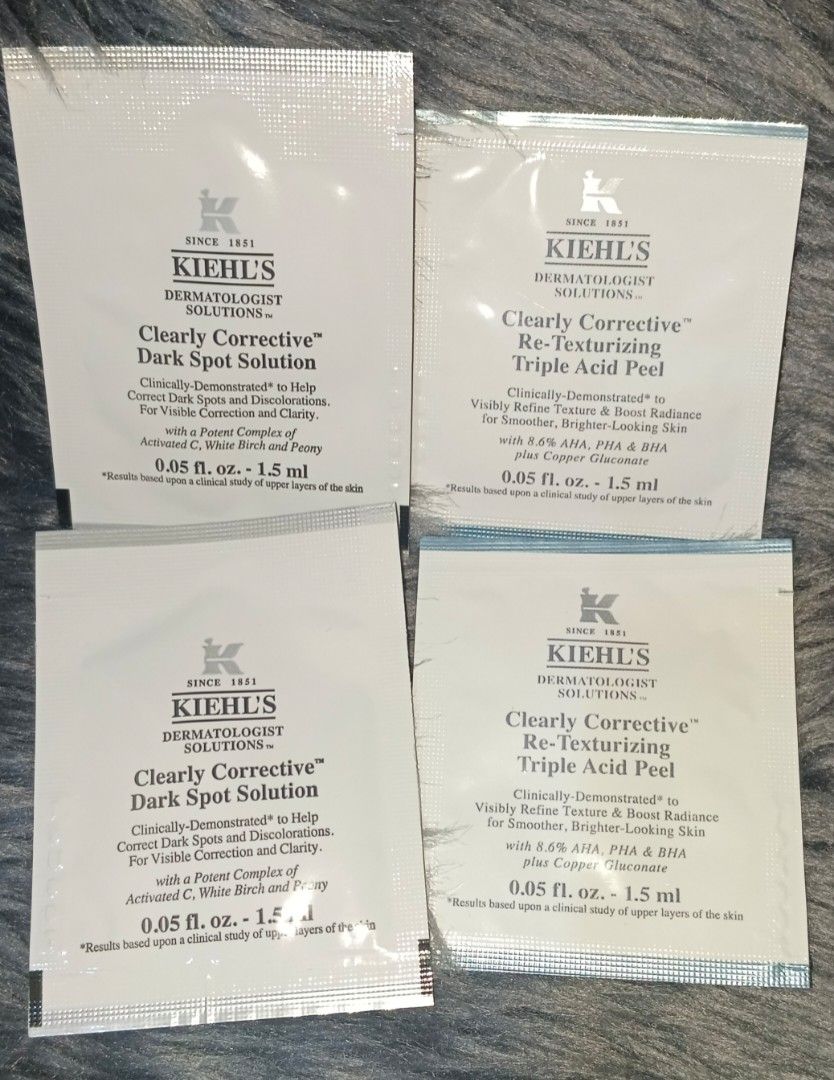 Kiehl's Assorted Serum (Category: Face Care) located in Antipolo. Submitted by legoninos.legoninas (Listing ID 1316501517, Image 1). Description: sold individually at 150.00 each Buy 3 for 350.00 Clearly Corrective Dark Spot Solution Clearly Corrective Re-Texturizing Triple Acid Peel.