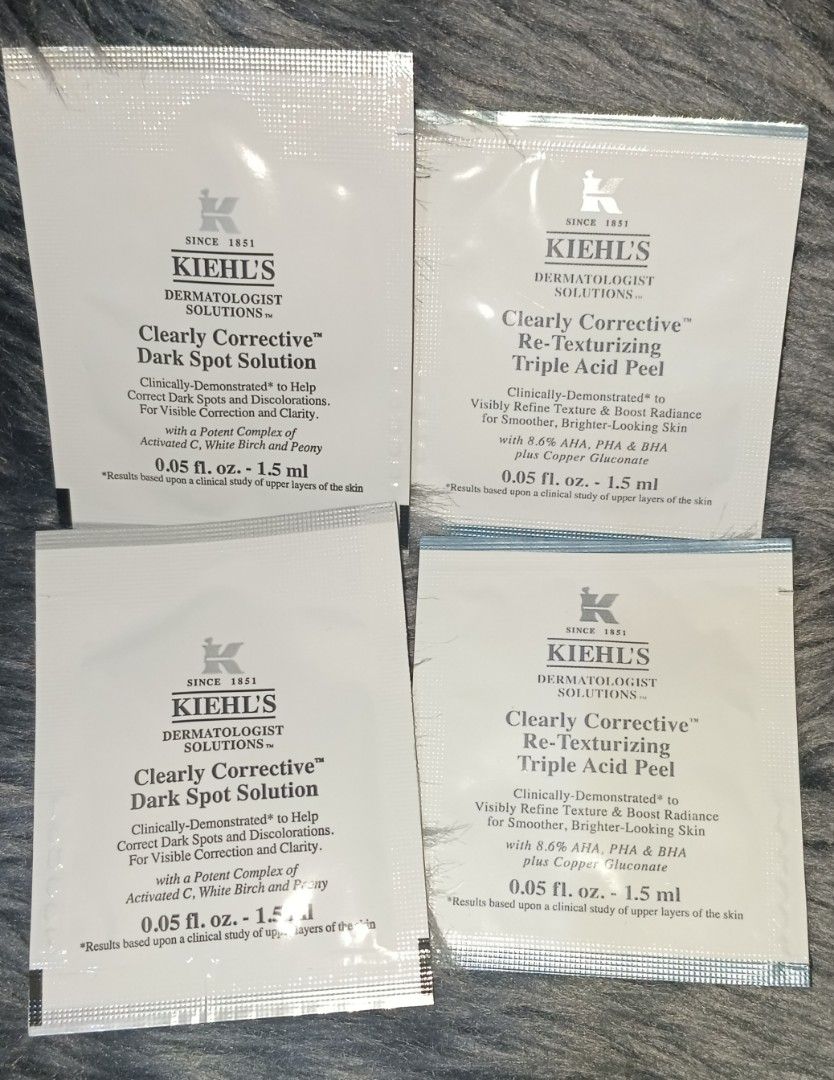 Kiehl's Assorted Serum (Category: Face Care) located in Antipolo. Submitted by legoninos.legoninas (Listing ID 1316501517, Image 2). Description: sold individually at 150.00 each Buy 3 for 350.00 Clearly Corrective Dark Spot Solution Clearly Corrective Re-Texturizing Triple Acid Peel.