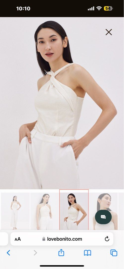 LB Nanette Tencel Twist Halter Top Lovebonito love Bonito (Category: Other Tops) located in Singapore. Submitted by aroseisarose23 (Listing ID 1316580949, Image 2). Description: A halter neck to channel ’90s date vibes. This top features a fitted bodice and a halter neckline. Knotted at the front in a casual twist for a chic, off-duty look. Comes with a side zip .