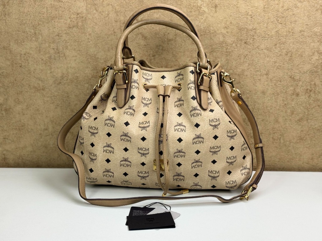 Mcm visetos drawstring bucket bag 2025