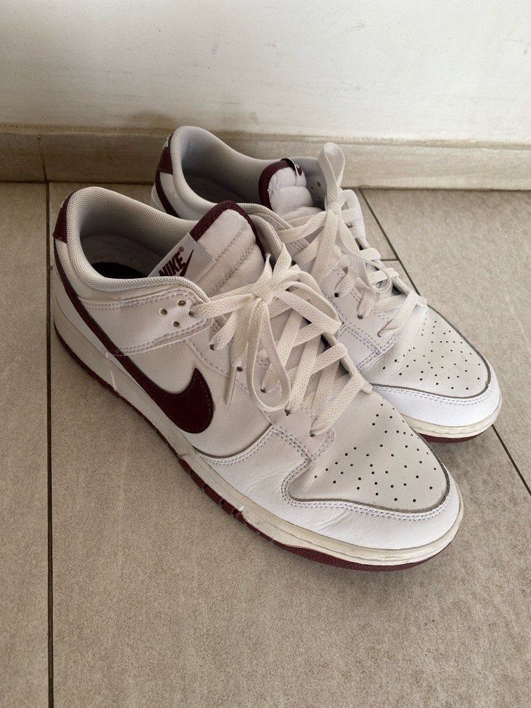 Nike low dunk white maroon color size 10 Men s Fashion Footwear Sneakers on Carousell