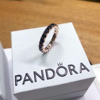 Pandora rose gold black stone eternity row ring