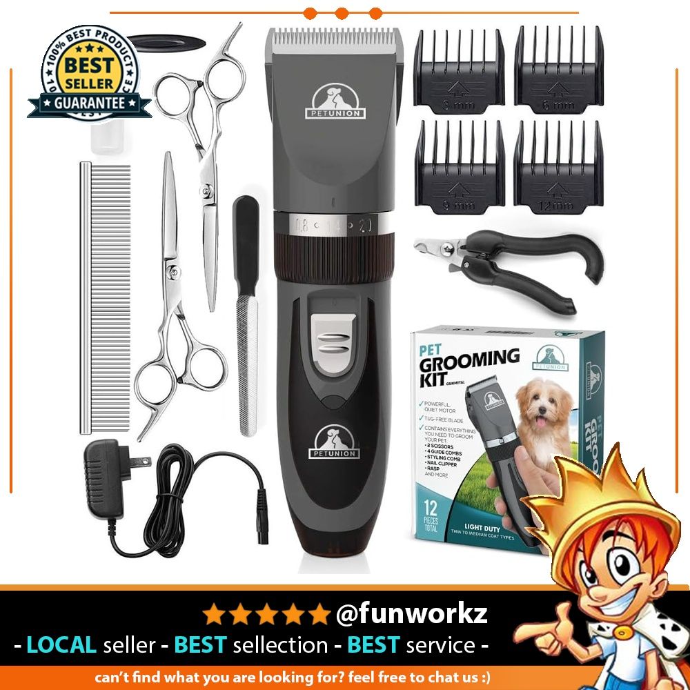 Pet Union Professional Dog Grooming Kit Rechargeable Cordless Pet Grooming Clippers Complete Set of Dog Grooming Tools. Low Noise Suitable for Dogs Cats and Other Pets Gunmetal Gunmetal Pet