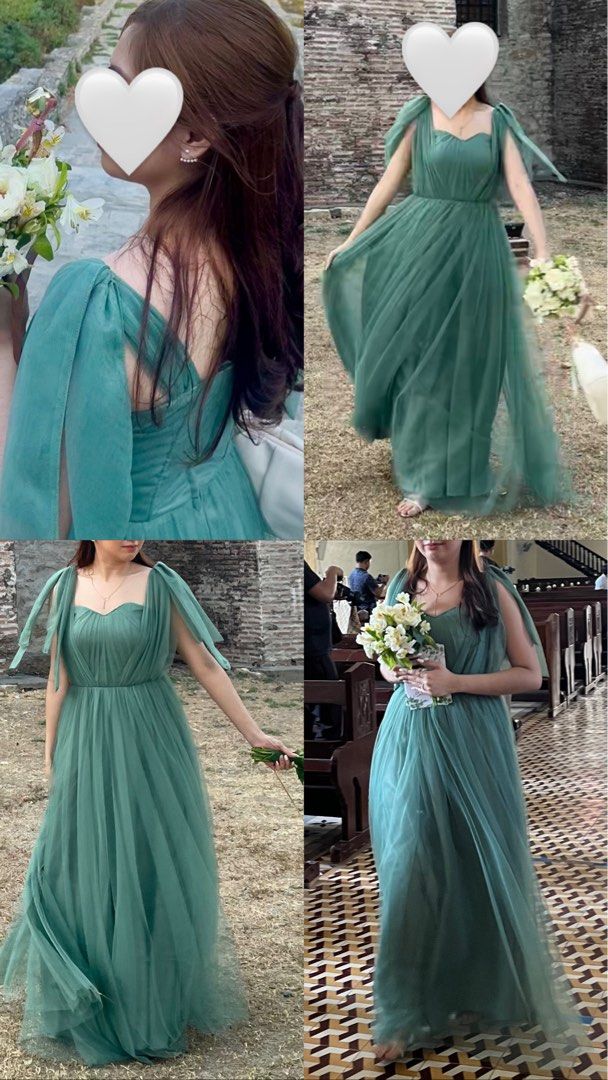 SAGE GREEN TULLE FLOWY MOH BRIDESMAID DRESS GOWN Women s Fashion Dresses Sets Evening dresses gowns on Carousell