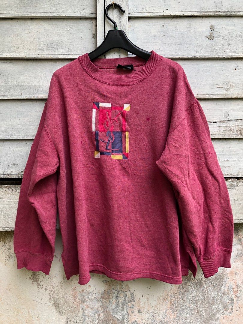 Vintage Oversized Yves Saint Laurent Multicolour Logo Embroidered Sweatshirt Luxury Apparel on Carousell