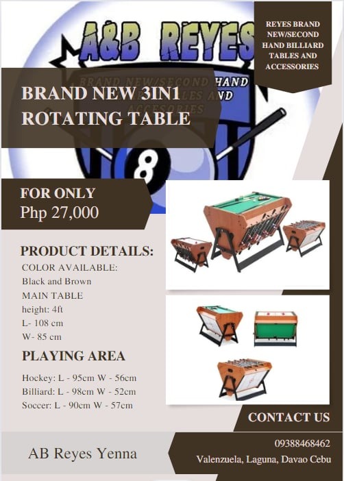 3in1 ROTATING TABLE (BILLIARD, SOCCER, AIR HOCKEY), Sports Equipment ...