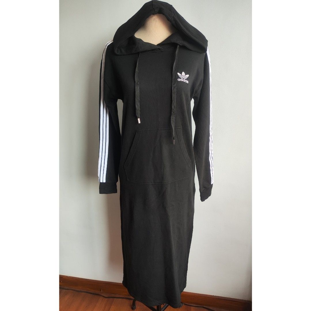 Adidas originals black three stripe hoodie maxi dress shop