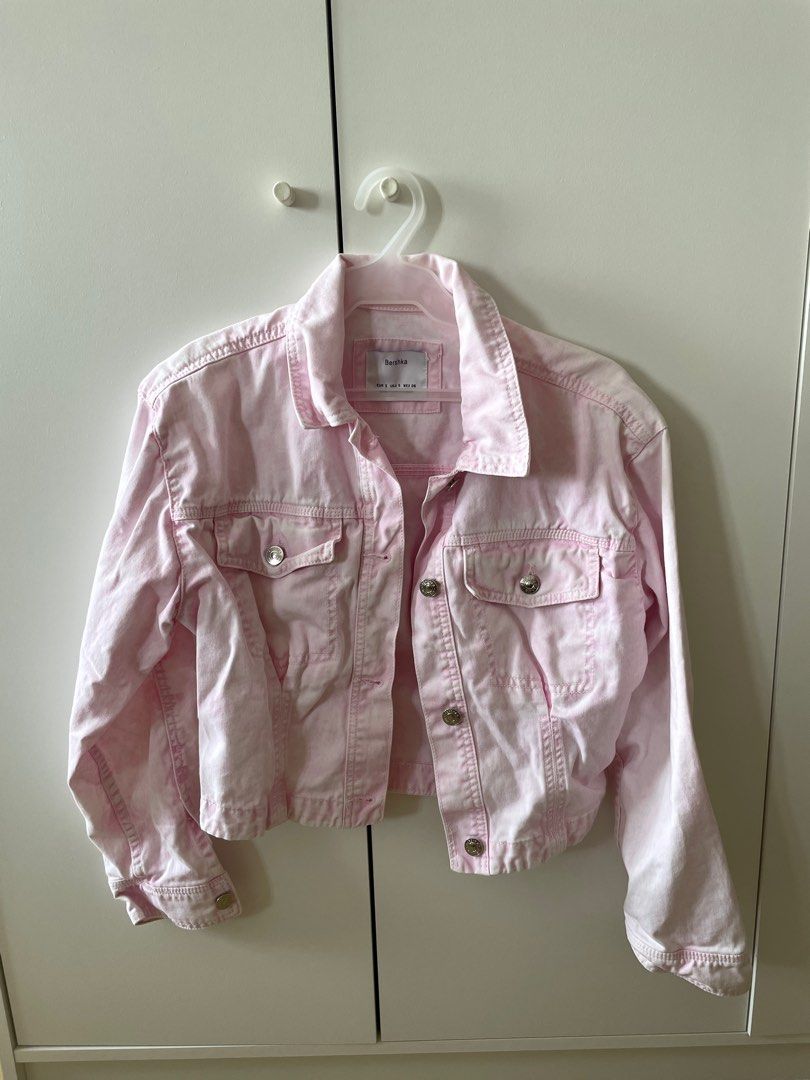 Bershka Pink Denim Jacket Women s Fashion Coats Jackets and Outerwear on Carousell