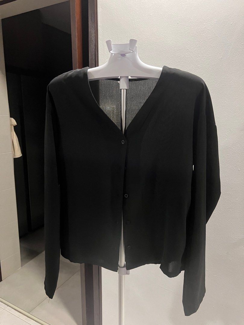 Black cardigan outerwear thin material