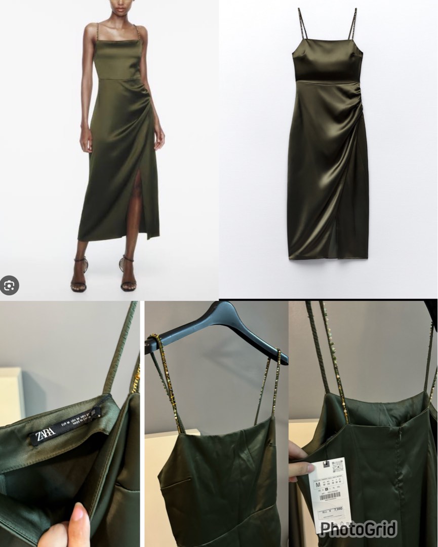zara green slip dress Bubbleroom occasion – Square Neck Slit Maxi Dress – Bridesmaid dresses –  Green main image 0