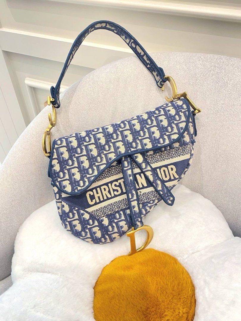 CHRISTIAN DIOR MEDIUM SADDLE BLUE DIOR OBLIQUE EMBROIDERY SHOULDER BAG Luxury Bags Wallets on Carousell