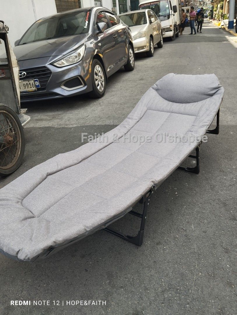 Folding Bed With Mattress (Heavy Duty) (Category: Bed Frames & Mattresses) located in Manila. Submitted by jamfrimzy089458 (Listing ID 1316778009, Image 3). Description: Available ‼️ Heavy Duty Folding Bed With Mattress ‼️ ✅Space Saver & Easy To Use ✅ Adjustable ✅Heavy duty- foldable bed chair for indoor ✅Color grey ✅Material- oxford cloth,cotton pad & steel ✅Easy to clean,suitable for laying,reading ✅Best gift for your love ones♥️ 🧷Pm me for mo