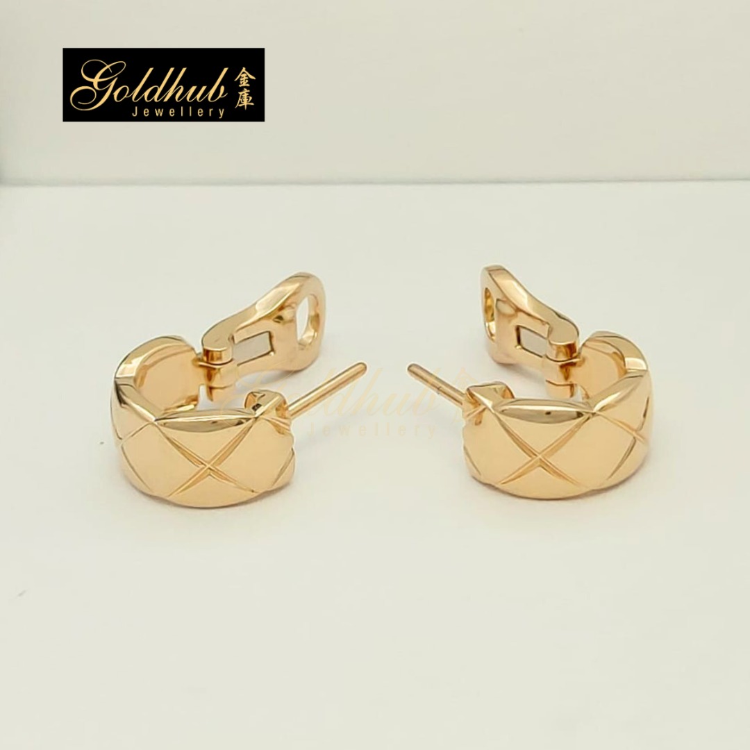 Full Set Chanel Coco Crush Quilted Motif Earrings in Rose Gold Certificate and Box GE0060