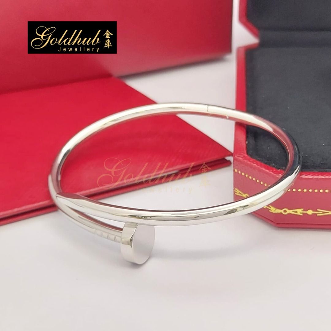Full Set Size 18 Cartier Juste Un Clou Bracelet in 750 White Gold Certificate and Box GB00140