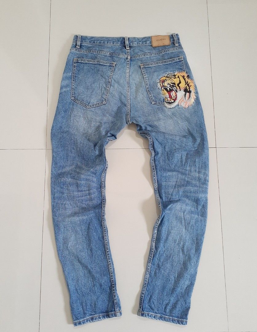 Gucci embroidered jeans mens top