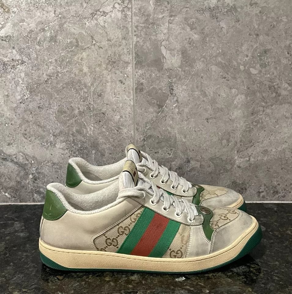 GUCCI Distressed Screenshot Leather Sneakers Size 38