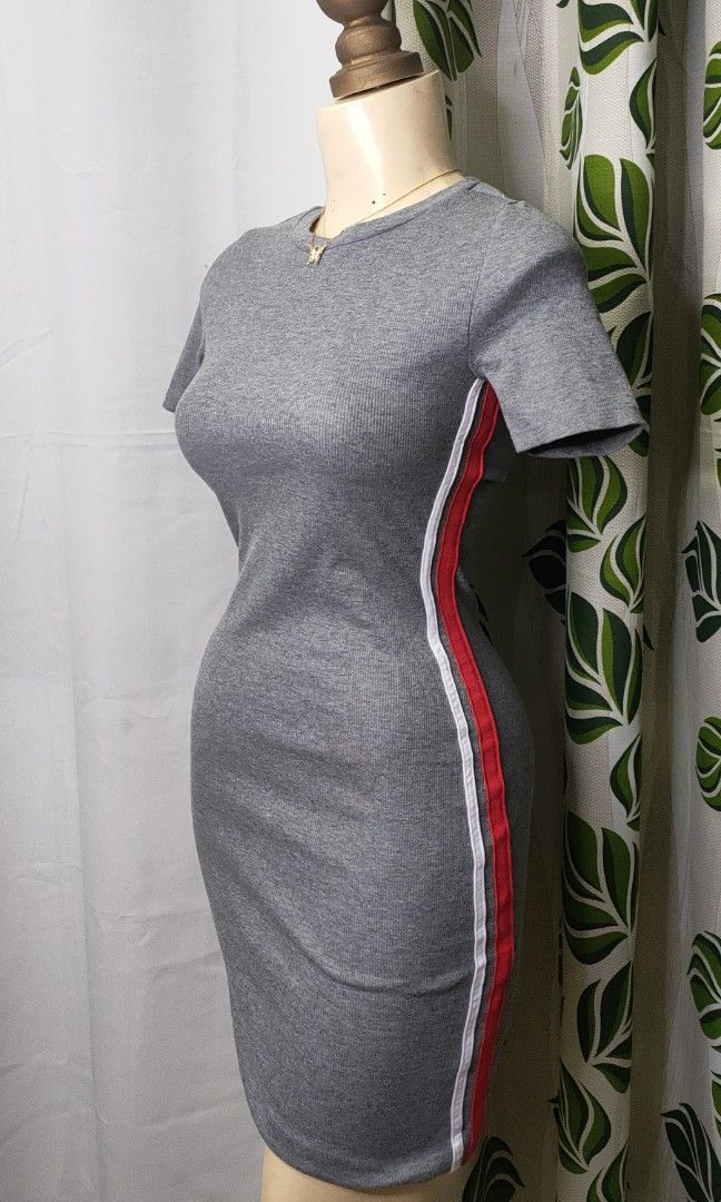 maternity dress bodycon Ribbed Bodycon Maternity Dress with Side Slit DENIM / MEDIUM