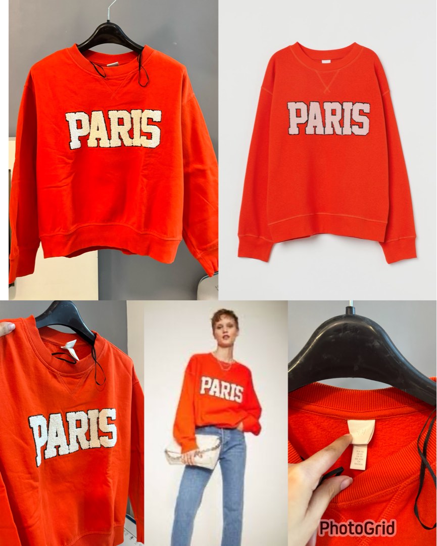 H M PARIS ORANGE CREW NECK SWEATSHIRT ORIG PRICE 1 200 Women s Fashion Tops Longsleeves on Carousell