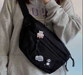 全新黑色ins韓版大容量工裝胸包 中性運動腰包 腰袋 休閒胸包 belt bag 斜挎包 斜孭包 斜孭袋 waist bag64228236400769110