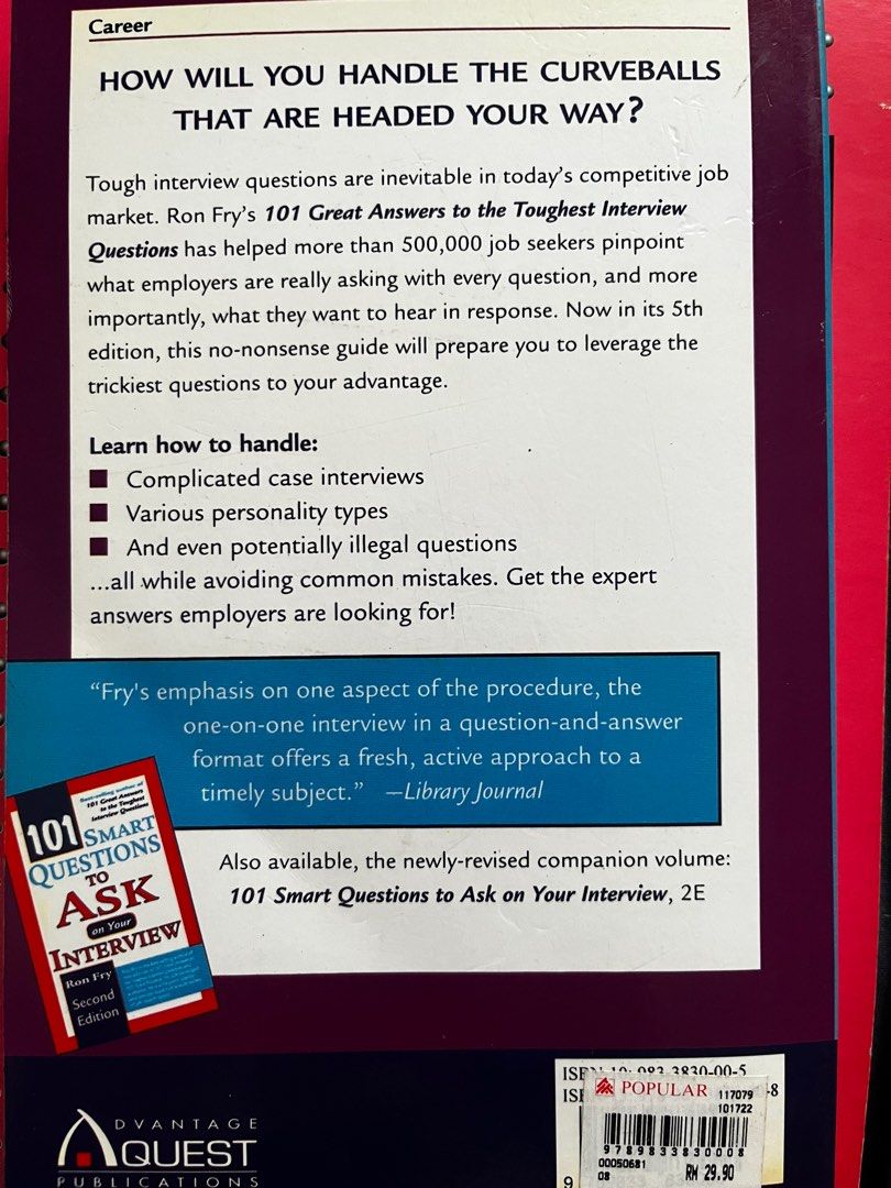 Interview book (Category: Textbooks) located in Johor Bahru. Submitted by af_evolution (Listing ID 1316659535, Image 3). Description: Free delivery in JB Price exclude postage.