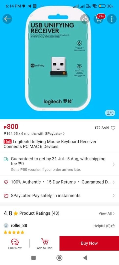 Logitech Unifying USB Receiver for Mouse, Keyboard, etc. (Category: Mouse & Mousepads) located in Marilao. Submitted by calibre027 (Listing ID 1316727728, Image 2). Description: Logitech Unifying USB Receiver for Mouse, Keyboard, etc. 🔥100% Tested Working, test all you want and unli check sa meetup if may laptop kayo 🔥 ONE RECEIVER – 6 DEVICES - Connect up to 6 compatible keyboards and mice to one computer with a single Unifying receiver – and 