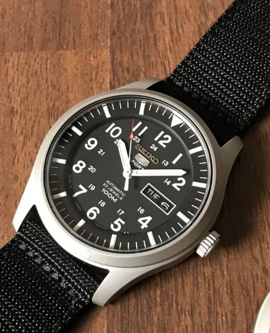 Lowest Price Seiko 5 Sports SNZG15 Men s Automatic 23 Jewels Black Dial Black Nylon Strap Watch snzg15 snzg15j snzg15j1 Birthday gift birthday seiko