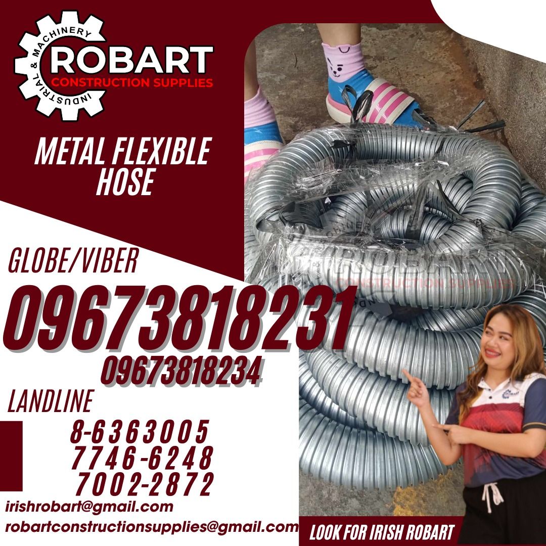Metal Flexible Hose (Category: Construction Tools & Equipment) located in Manila. Submitted by irishrobart_22 (Listing ID 1316676028, Image 1). Description: Metal Flexible Hose Size: 2" SEND US MESSAGE FOR INQUIRIES ‼️‼️ LOOK FOR IRISH ROBART VBR : 0 9 6 7 3 8 1 8 2 3 1/ 0 9 6 7 3 8 1 8 2 3 4 LANDLINE 8-6 3 6 3 0 0 5 / 7 7 4 6 -6 2 4 / 7 0 0 2-2 8 7 2 GMAIL: I R I S H R O B A R T @ G M A I L . C O M Office Address: 1405 Yuseco St. Sta Cruz Manila
