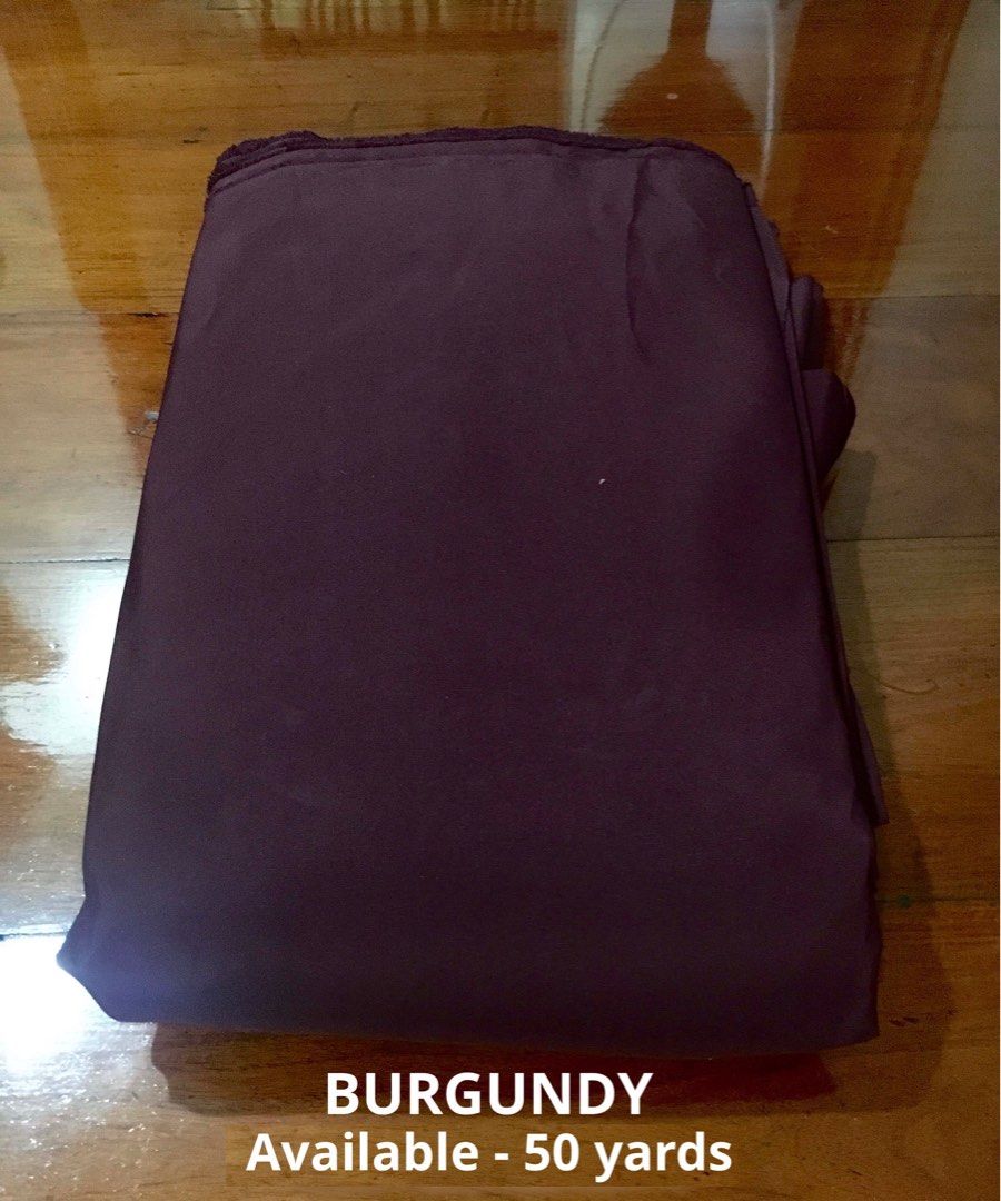 Micro Fibre Polyester (Category: Table Linen & Textiles) located in Kawit. Submitted by goodiestogo (Listing ID 1316688990, Image 3). Description: TAKE ALL = P10,000 Shipping is not included and will vary on location. Available Fabric: - Aqua Blue (71 yards / no picture) - Royal Blue (68 yards) - Burgundy (50 yards) - Teal (50 yards) - Beige/Cream (36 yards) TOTAL = 275 yards.