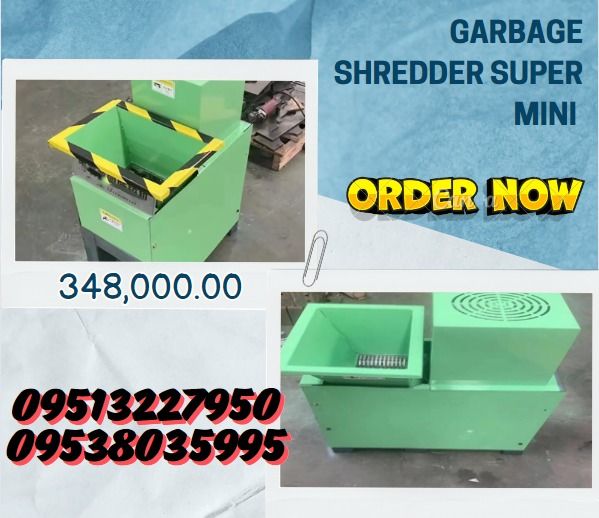MINI SHREDDER GARBAGE MACHINE (Category: Office & Business Technology) located in Aroroy. Submitted by 09602831019 (Listing ID 1316676519, Image 1). Description: Motor: 1.5kw Reducer: CV28-1500 Blade: Φ100*3mm / Pcs.: 22 Shredder Box: 120*200mm Capacity: 10-50kg/h Dimension: 500*400*700mm .