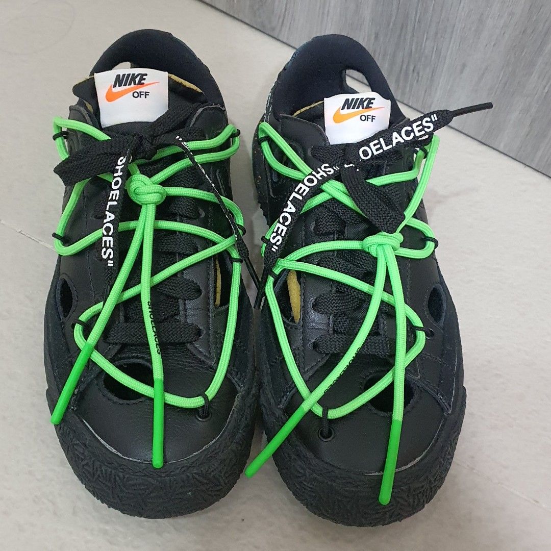 Nike x Off White Low Blazer Black Neon Green Sneaker UK4.5 Like New Condition